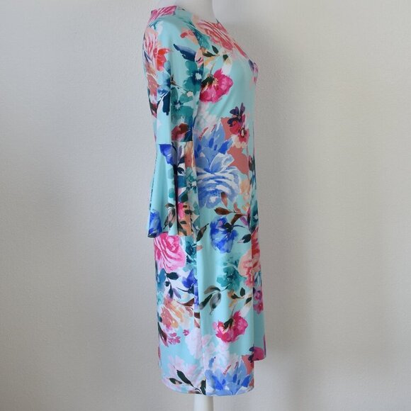 Calvin Klein Floral Bell Sleeve Sheath Dress - 4 - Picture 9 of 10